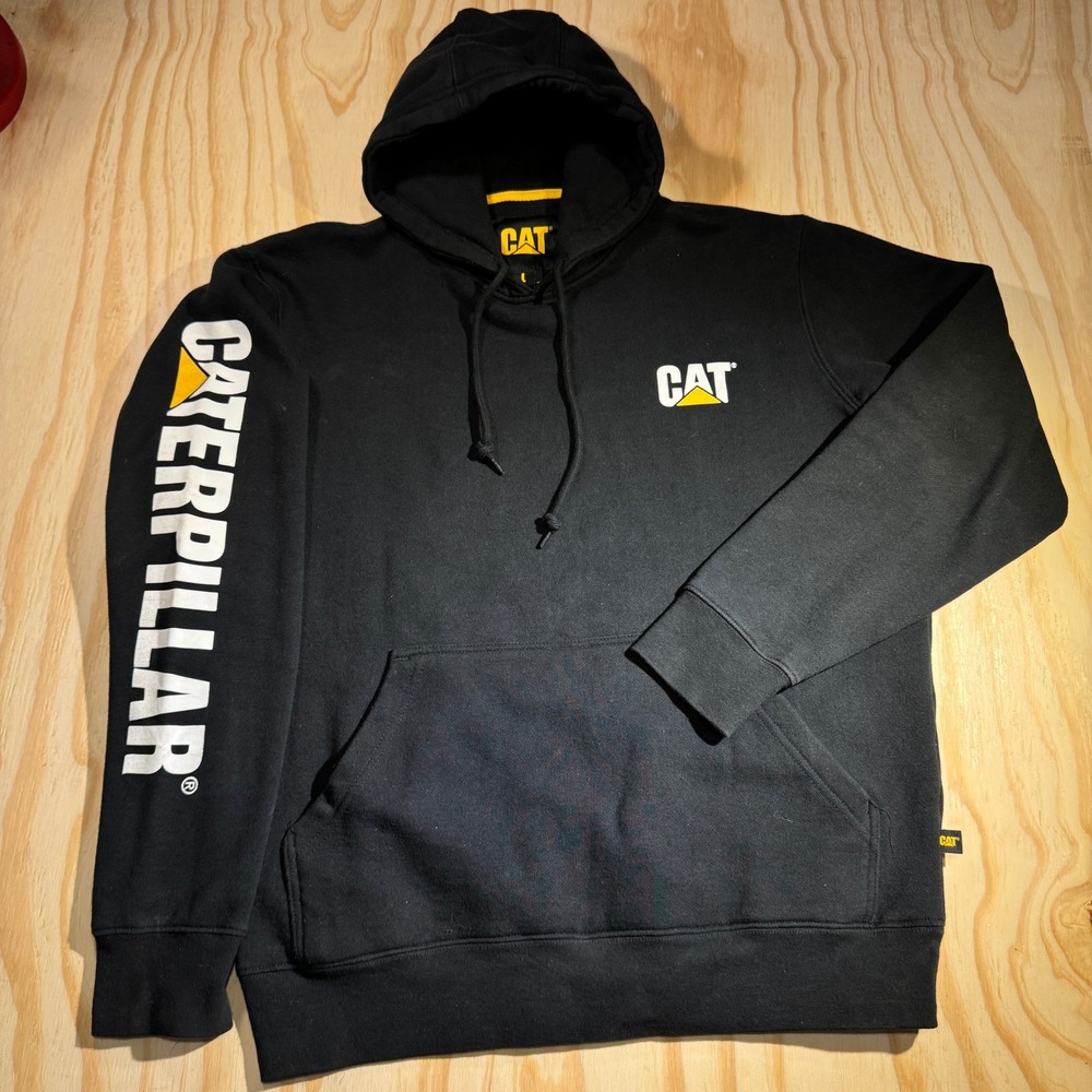 Caterpillar CAT Men's Black Graphic Logo Pullover Hoodie Size Large Workwear